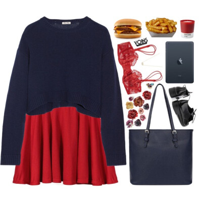 A fashion look from March 2016 featuring oversized shirt, high-waist skirt and red bra. Browse and shop related looks.