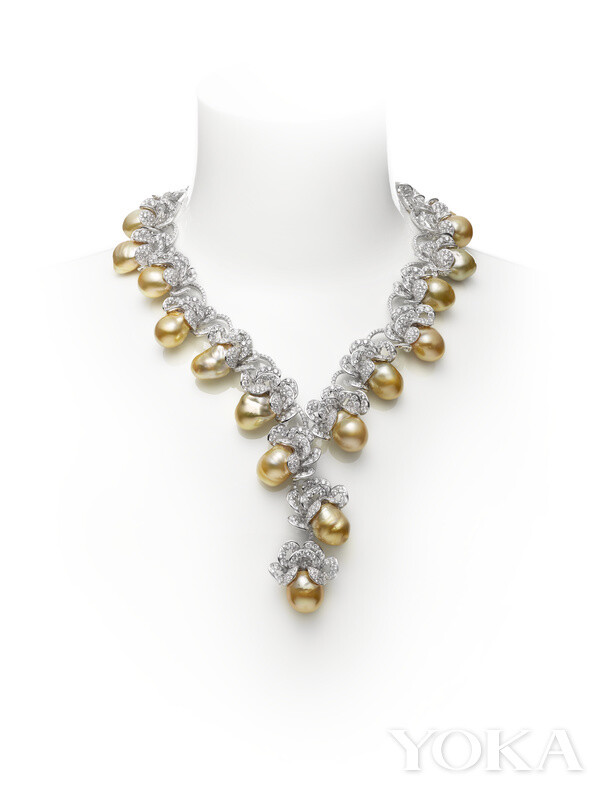 MIKIMOTO 18K金色南洋珍珠配钻石项链