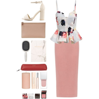 A fashion look from March 2016 featuring floral peplum top, tibi skirt and nude heel shoes. Browse and shop related looks.