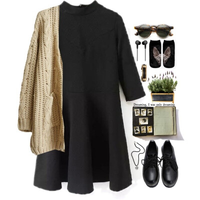 #beautifulhalo #LBD #cardigans cardigan: http://www.beautifulhalo.com/plain-vneck-double-pocket-open-front-cable-knit-long-sleeve-cardigan-p-238362.html?track=tb10073 dress: http://www.beautifulhalo…
