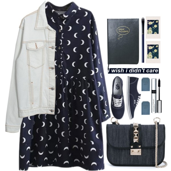 #beautifulhalo #denim dress: http://www.beautifulhalo.com/lapel-moon-print-long-sleeve-collar-midi-navy-shirt-dress-p-245828.html?track=tb10073 jacket: http://www.beautifulhalo.com/lapel-long-sleeve-double-pockets-button-down-white-denim-coat-p-243117.html?track=tb10073