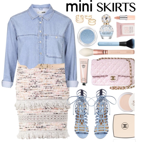 @polyvore #miniskirt #blue #pink
