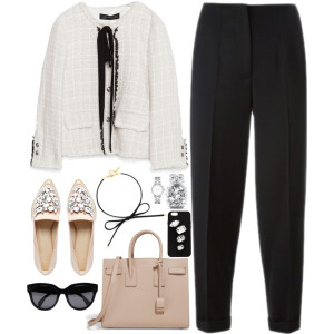 A fashion look from April 2016 featuring zara jacket, cropped pants and pointy-toe flats. Browse and shop related looks.