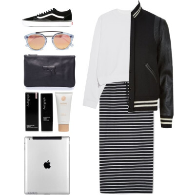 A fashion look from April 2016 featuring crop top, varsity jacket and maxi skirt. Browse and shop related looks.