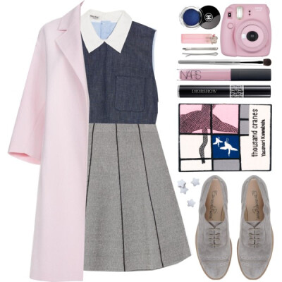 A fashion look from April 2016 featuring blue top, Paul Smith and grey skirt. Browse and shop related looks.