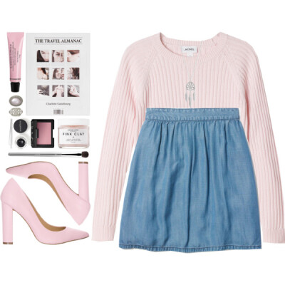 A fashion look from April 2016 featuring pink cropped sweater, draped skirt and leather footwear. Browse and shop related looks.