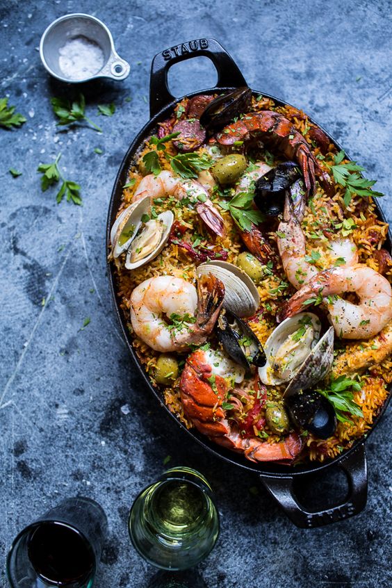 Skillet Grilled Seafood and Chorizo Paella, simple, delicious and dirties only one dish! What more can you ask for? Find the recipe at halfbakedharvest.com: