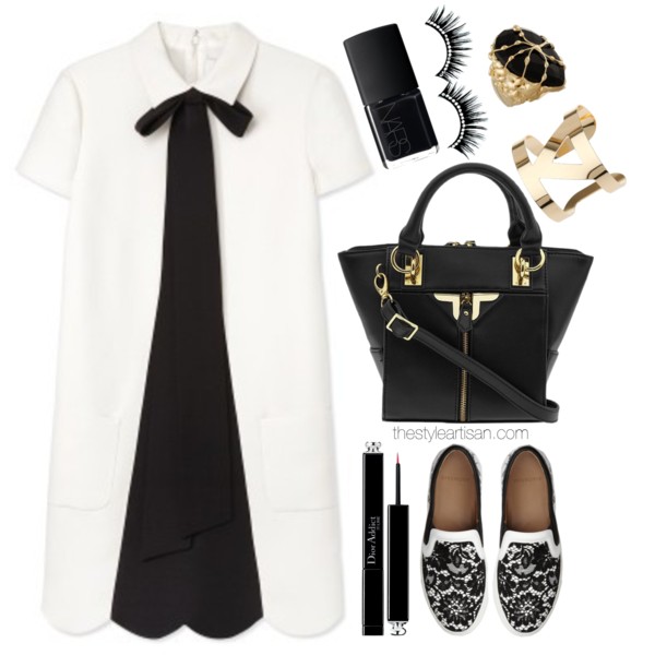 #monochrome #printedsneakers #dress @polyvore @polyvore-editorial