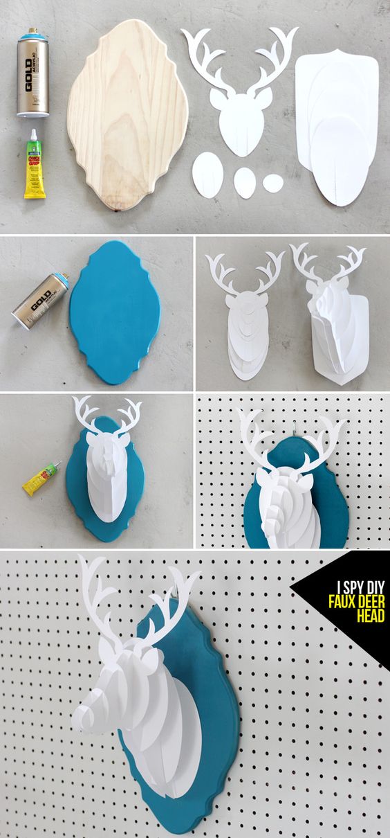 MY DIY | PAPER DEER BUST. I found the backing at the craft store, and with a little spray paint, I created a little something for my wall in my color scheme. You can download the pattern and directions here, and after assembling one, you become an expert and can make a million (I decided to do without instructions…I am even worst when it comes to Ikea furniture). Small ones would be super cute party favors, no? More after the break!: