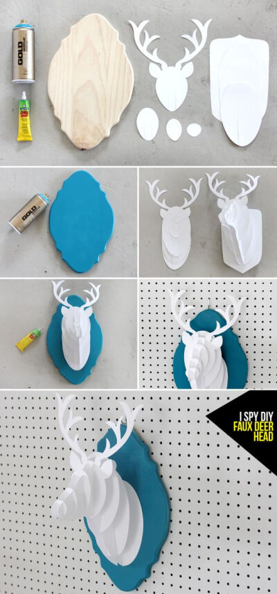 MY DIY | PAPER DEER BUST. I found the backing at the craft store, and with a little spray paint, I created a little something for my wall in my color scheme. You can download the pattern and direction…