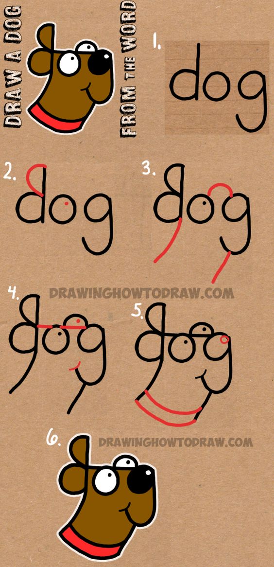 How to Draw a Dog from The Word Dog - Easy Step by Step Drawing Tutorial for Kids: