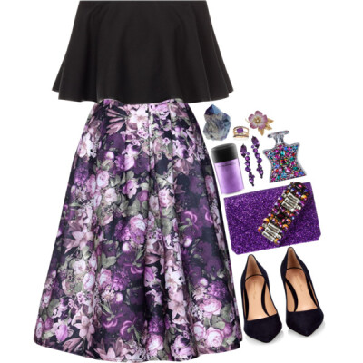 A fashion look from May 2016 featuring crop top, high-waisted skirts and navy blue shoes. Browse and shop related looks.