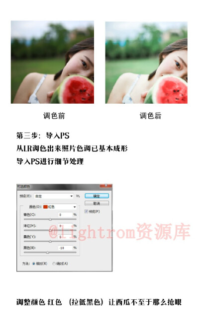 #Lightroom# 【第603期】风格：自然清新；主题|《西瓜和那融化整个夏天的笑容》后期调色修图思路及方法借鉴，喜欢的可以参考，转需~（摄影，后期@陈宇学长 ）