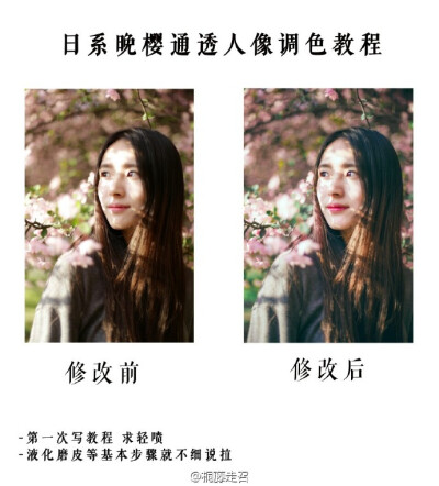 #Lightroom# 【第609期】风格：日系晚樱；主题《四月物语》通透人像质感后期调色修图思路及方法借鉴，喜欢的可以参考，转需~（摄影，后期@桐藤走召 ）