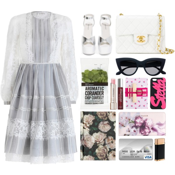 A fashion look from May 2016 featuring lace dress, white sandals and hand bags. Browse and shop related looks.