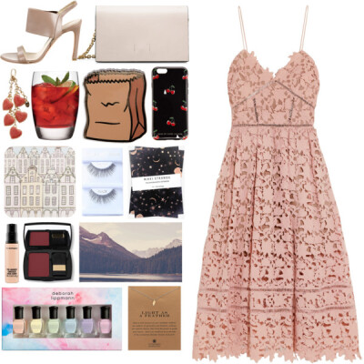 A fashion look from June 2016 featuring lace cocktail dress, Jil Sander and calvin klein purse. Browse and shop related looks.