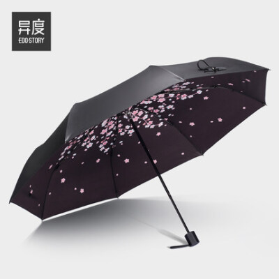 异度EDO 樱花黑胶遮阳伞防紫外线创意太阳伞折叠晴雨伞防晒小黑伞