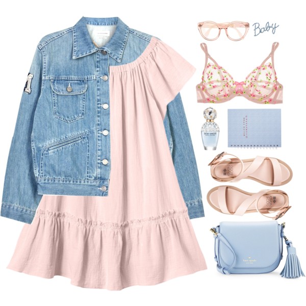 A fashion look from June 2016 featuring rebecca taylor dresses, blue jean jacket and suspender belt. Browse and shop related looks.