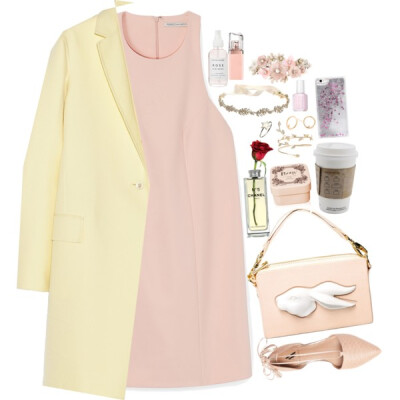 A fashion look from June 2016 featuring below the knee dresses, beige coat and pointy-toe flats. Browse and shop related looks.