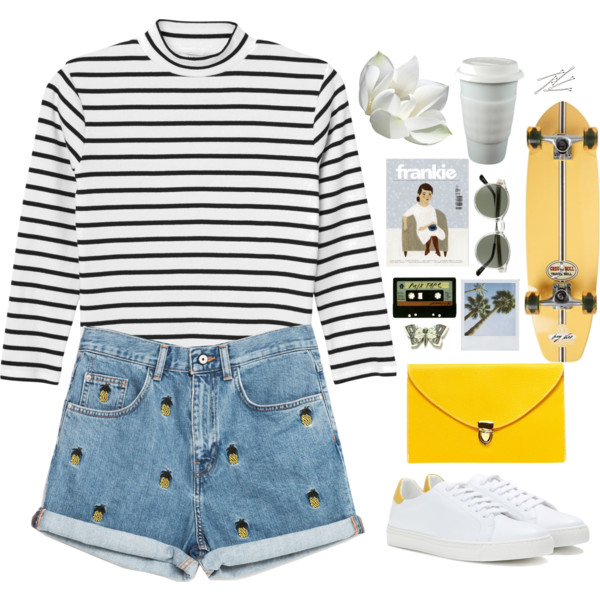 A fashion look from June 2016 featuring long sleeve crop top, jean shorts and leather shoes. Browse and shop related looks.