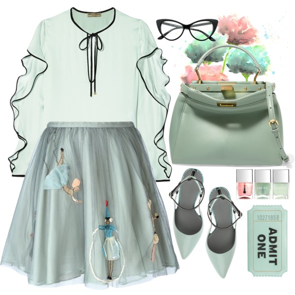 A fashion look from June 2016 featuring green blouse, RED Valentino and heeled sandals. Browse and shop related looks.