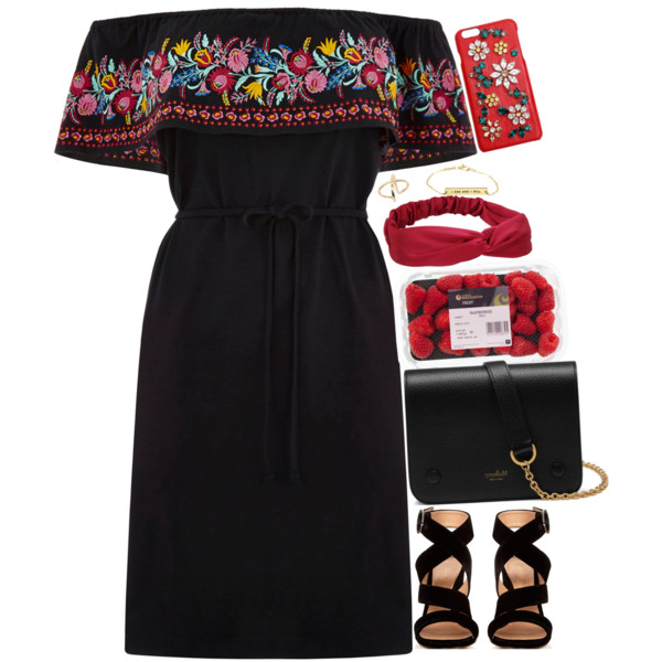 A fashion look from June 2016 featuring embroidered dress, block heel sandals and camouflage purses. Browse and shop related looks.