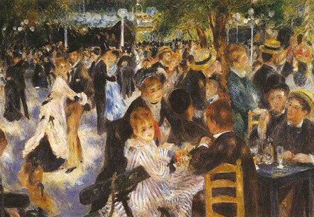 雷诺阿 (皮耶尔·奥古斯特·雷诺阿 Pierre-Auguste Renoir, 1841-1919) 法国印象画派的著名画家、雕刻家。最初与印象画派运动联系密切。他的早期作品是典型的记录真实生活的印象派作品，充满了夺目的光彩。然而到了（19世纪）80年代中期，他从印象派运动中分裂出来，转向在人像画及肖像画，特别是妇女肖像画中去发挥自己更加严谨和正规的绘画技法。