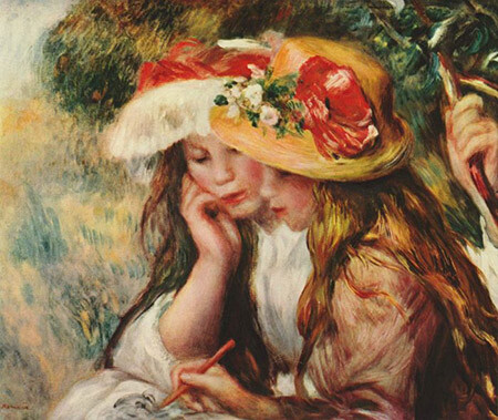 雷诺阿 (皮耶尔·奥古斯特·雷诺阿 Pierre-Auguste Renoir, 1841-1919) 法国印象画派的著名画家、雕刻家。最初与印象画派运动联系密切。他的早期作品是典型的记录真实生活的印象派作品，充满了夺目的光彩。然而到了（19世纪）80年代中期，他从印象派运动中分裂出来，转向在人像画及肖像画，特别是妇女肖像画中去发挥自己更加严谨和正规的绘画技法。