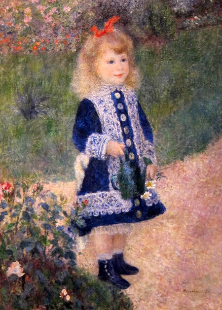 雷诺阿 (皮耶尔·奥古斯特·雷诺阿 Pierre-Auguste Renoir, 1841-1919) 法国印象画派的著名画家、雕刻家。最初与印象画派运动联系密切。他的早期作品是典型的记录真实生活的印象派作品，充满了夺目的光彩。然而到了（19世纪）80年代中期，他从印象派运动中分裂出来，转向在人像画及肖像画，特别是妇女肖像画中去发挥自己更加严谨和正规的绘画技法。