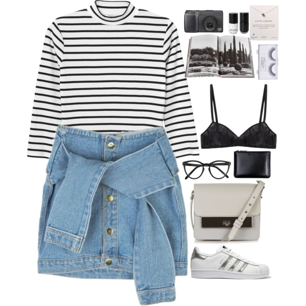 A fashion look from June 2016 featuring 3/4 sleeve tops, denim skirt and Araks. Browse and shop related looks.