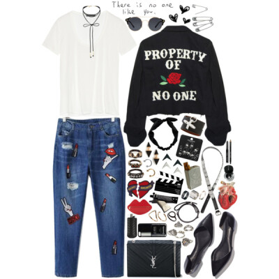 A fashion look from July 2016 featuring t shirt, High Heels Suicide and loose fit jeans. Browse and shop related looks.