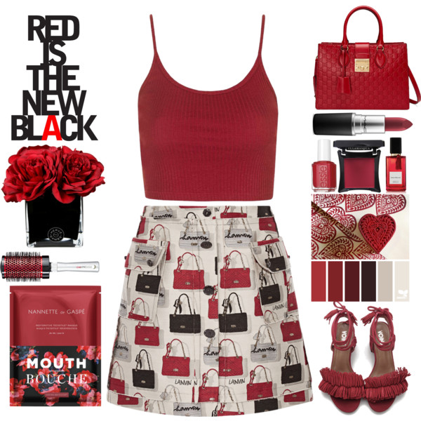 A fashion look from July 2016 featuring red camisole, short mini skirts and block heel sandals. Browse and shop related looks.