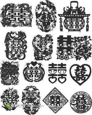 传统婚庆剪纸矢量素材