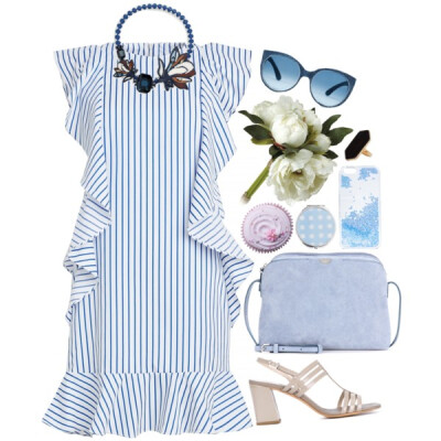 A fashion look from July 2016 featuring ruffled dresses, square toe shoes and shoulder bag purse. Browse and shop related looks.