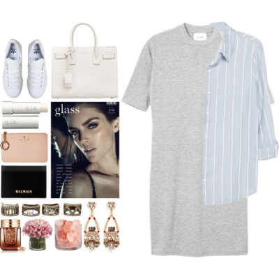 A fashion look from July 2016 featuring striped dresses, button up shirts and adidas sneakers. Browse and shop related looks.