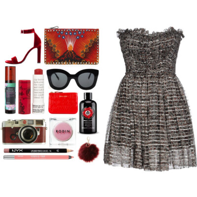 A fashion look from July 2016 featuring frilly dresses, red high heel shoes and nylon tote bags. Browse and shop related looks.