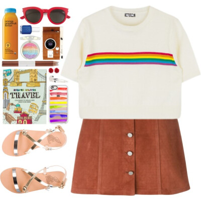 A fashion look from July 2016 featuring crew shirt, brown skirt and Ancient Greek Sandals. Browse and shop related looks.