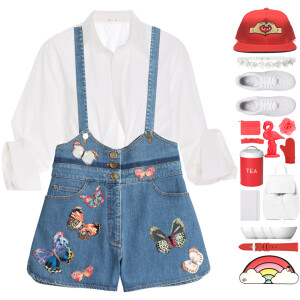 A fashion look from July 2016 featuring white top, bib overalls and nike trainers. Browse and shop related looks.