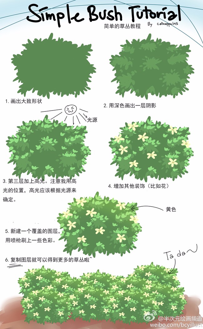 【绘画教材】植被和草丛的画法，查看原文戳这里 O网页链接