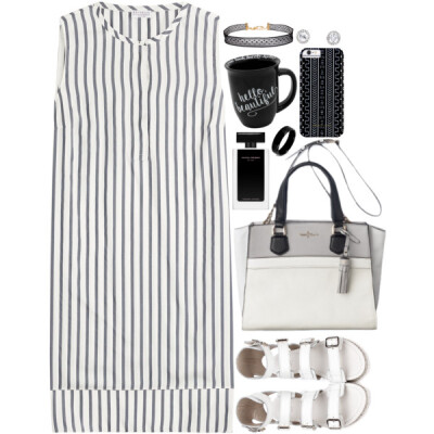 A fashion look from July 2016 featuring stripe dress, white shoes and bib necklace. Browse and shop related looks.