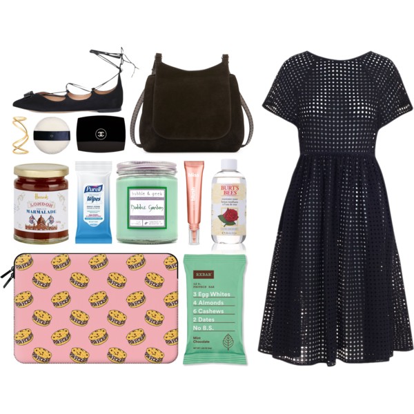 A fashion look from July 2016 featuring tea party dresses, flat shoes and zipper bag. Browse and shop related looks.