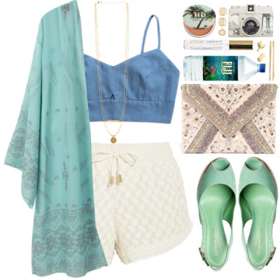 A fashion look from July 2016 featuring WithChic, Paloma Blue shorts and mint green sandals. Browse and shop related looks.