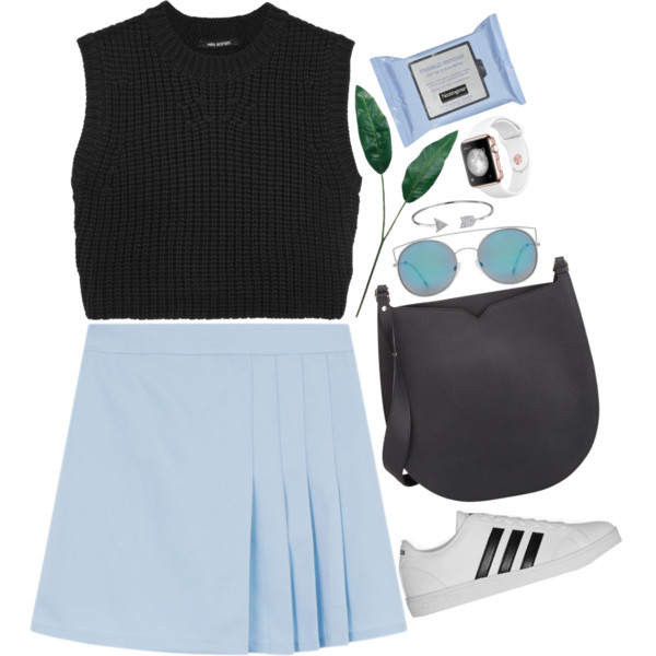 A fashion look from July 2016 featuring shirt tops, blue mini skirt and laced shoes. Browse and shop related looks.