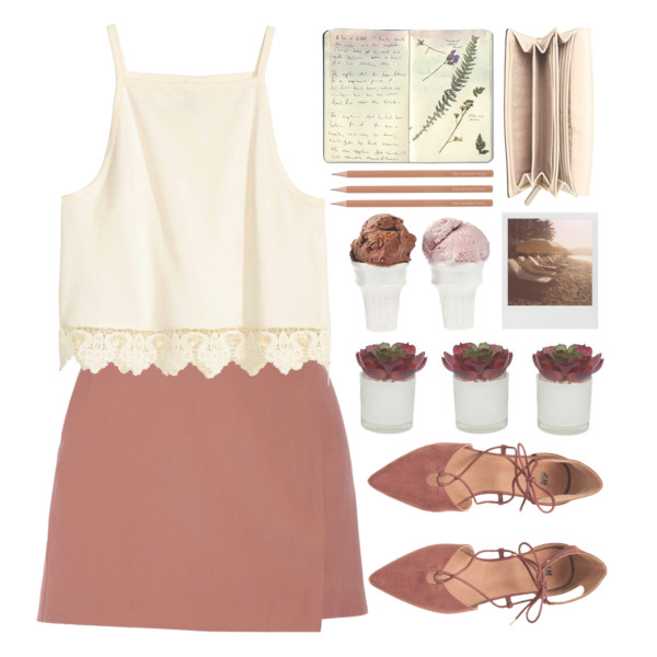 A fashion look from July 2016 featuring camisole tops, pink skirt and ballerina shoes. Browse and shop related looks.
