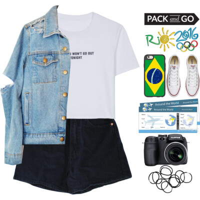 A fashion look from August 2016 featuring jersey shirt, jean jacket and denim shorts. Browse and shop related looks.