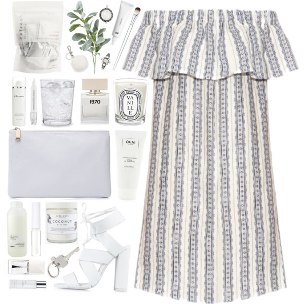 A fashion look from July 2016 featuring off the shoulder summer dresses, high heel bootie and real leather handbags. Browse and shop related looks.