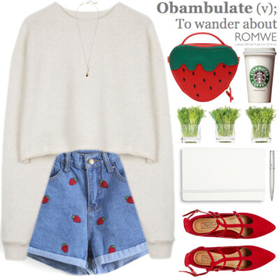 #strawberry #romwe #springfashion #SpringOutfit #denimshorts Short:http://www.romwe.com/Strawberry-Embroidered-Cuffed-Denim-Shorts-p-112433-cat-680.html?utm_source=polyvore&amp;amp;utm_medium=contest&…