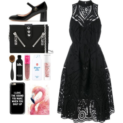 A fashion look from August 2016 featuring flare dress, black pumps and chain wallet. Browse and shop related looks.