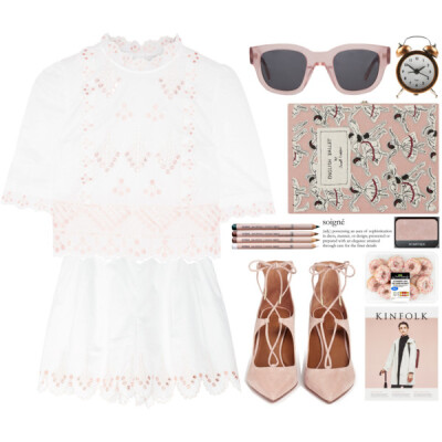 A fashion look from August 2016 featuring white shirt, short shorts and pink pumps. Browse and shop related looks.