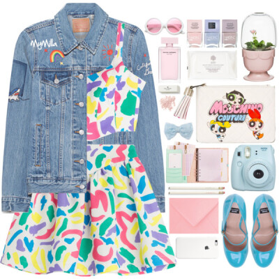 @polyvore-editorial #denim #jacket #pinkandblue #moschino #sweet